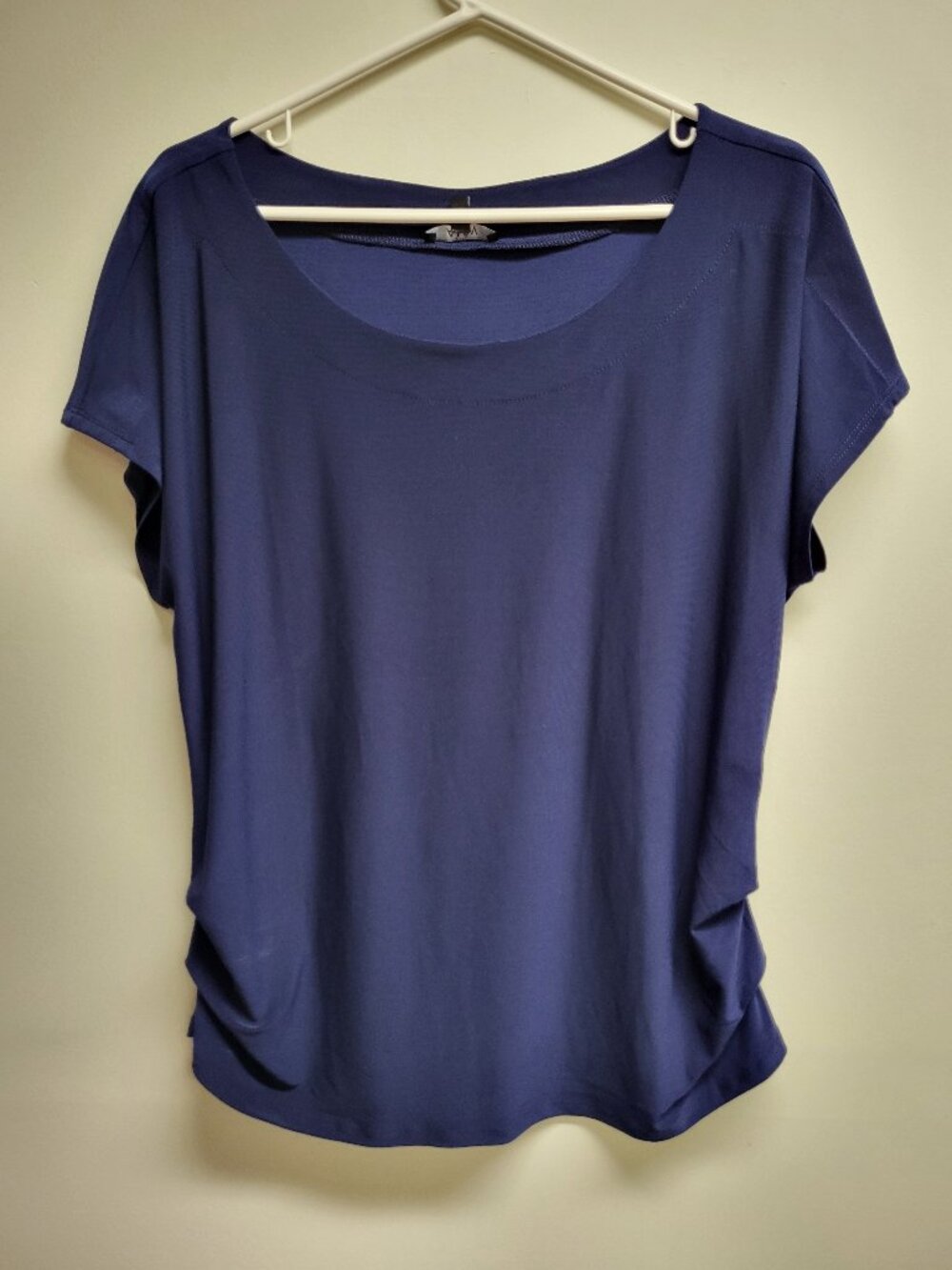 AUW Royal Blue Short Sleeve Draped Hem Blouse Size XL